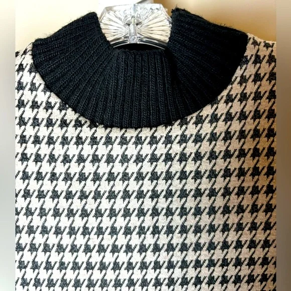 Zara Black White Houndstooth Checker Mock Turtleneck Dress Size S - Picture 2 of 10